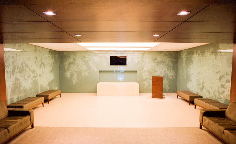 imagem de uma sala de espera de uma cremação